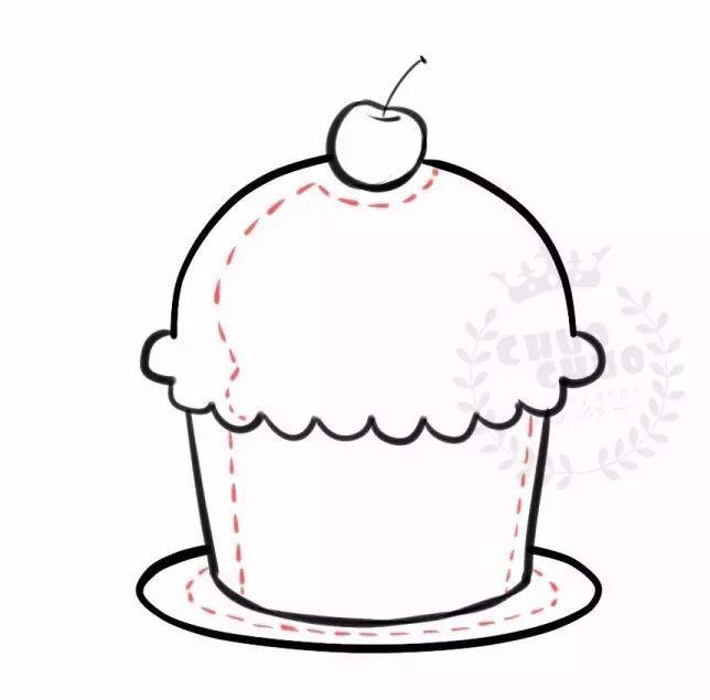 樱桃冰淇淋蛋糕简笔画