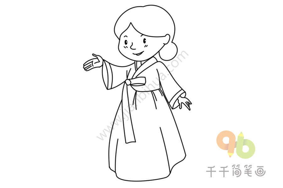 韩国女孩服饰简笔画