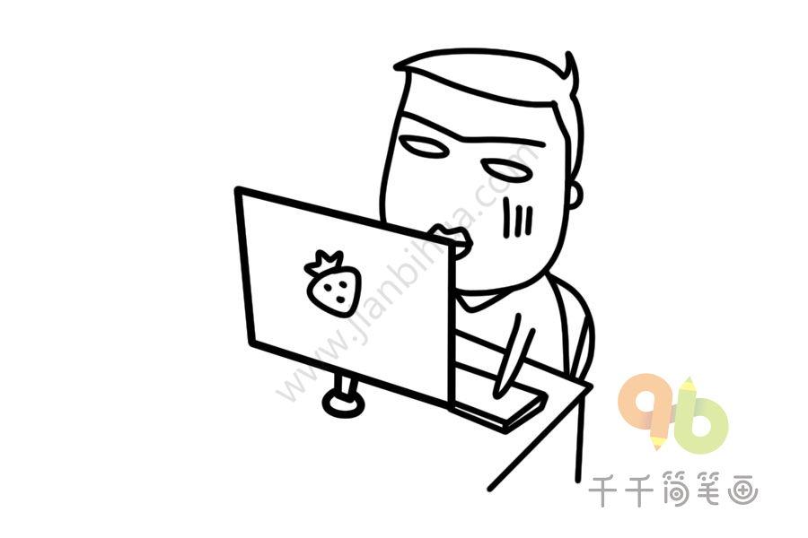 正在办公的上班族男生 手账小元素_手帐排版简笔画