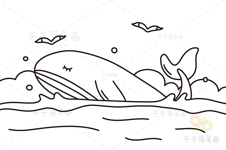 鲸鱼简笔画视频教程,蓝色的鲸鱼在海洋里徜徉是大海一道美丽的风景线
