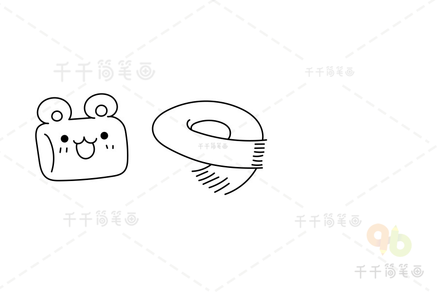 第二步:在旁边画出保暖围巾.
