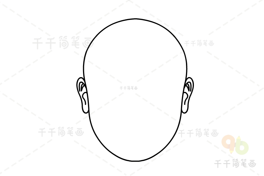 第一步:画出脸谱的脸部轮廓和耳朵.
