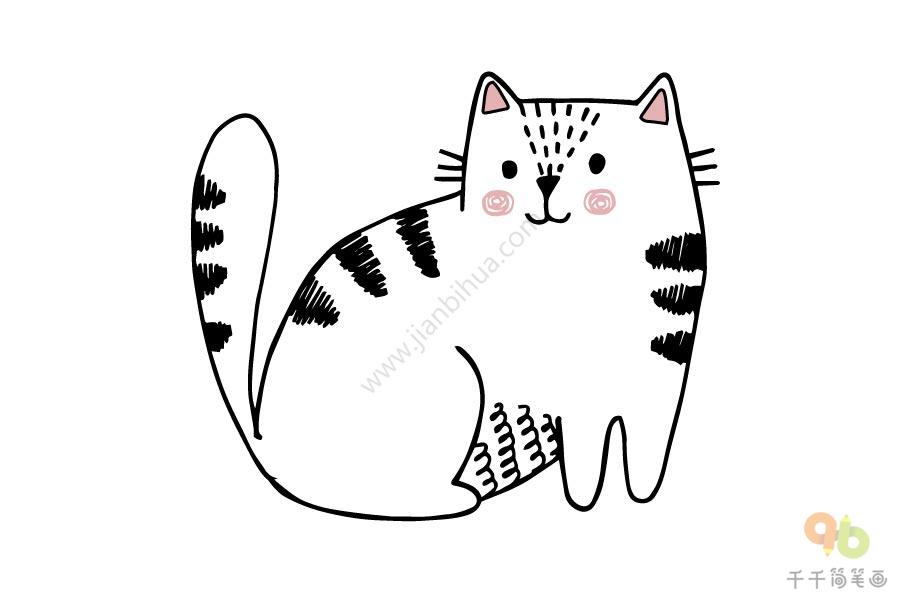 回头眺望的小猫简笔画步骤图