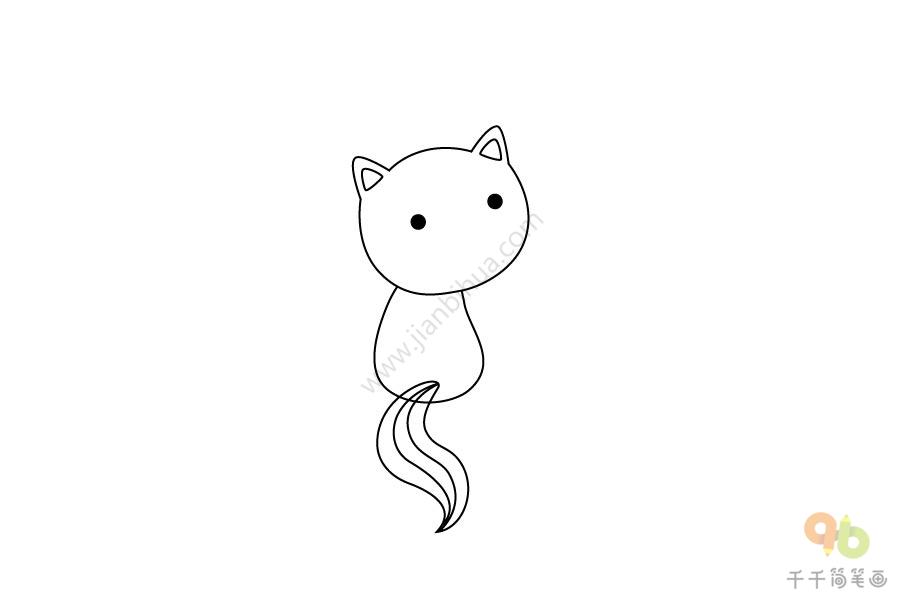 彩色尾巴的猫简笔画步骤图