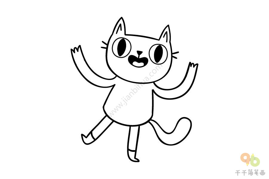 跳舞猫简笔画步骤图