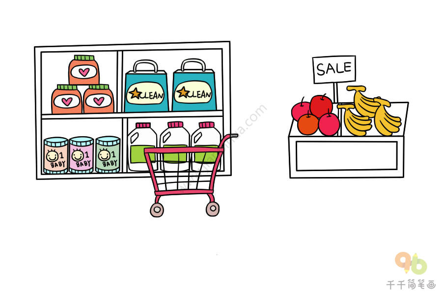 超市简笔画,超市怎么画,超市图片大全,超市简笔画彩色