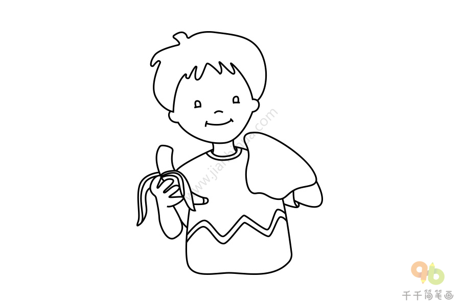 吃香蕉的小男孩简笔画