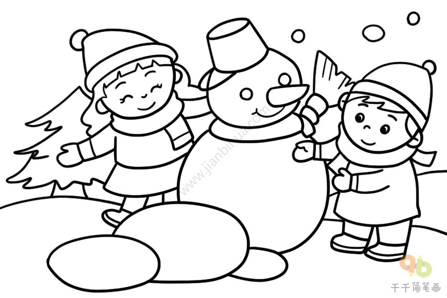 童年的冰雪 一起堆雪人吧_儿童画简笔画