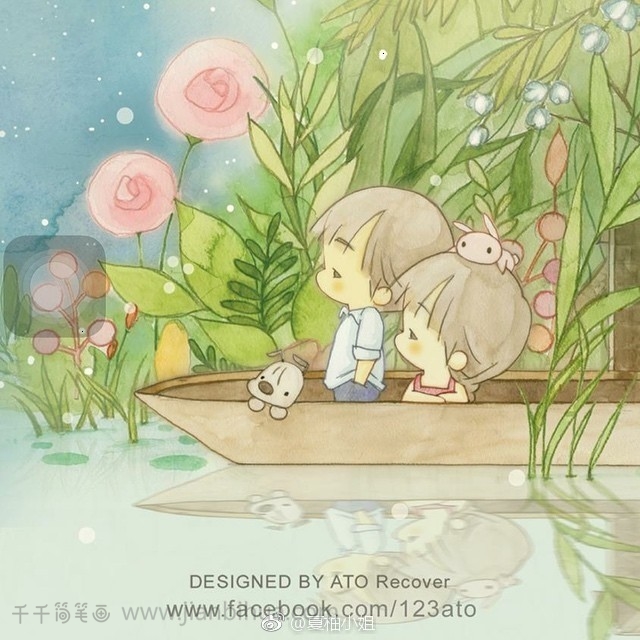 简笔画线条插画:那些年我们两小无猜,青梅竹马
