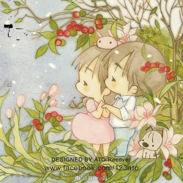 简笔画线条插画:那些年我们两小无猜,青梅竹马