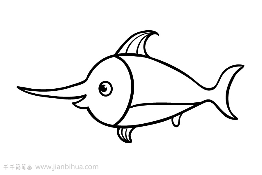 教你画剑鱼简笔画图片_海洋动物