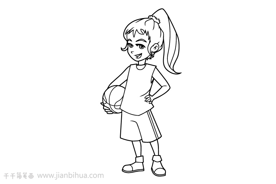 运动小健将篮球女孩简笔画