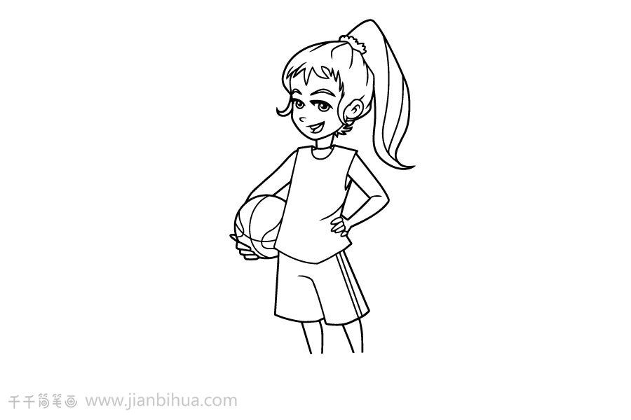 运动小健将篮球女孩简笔画