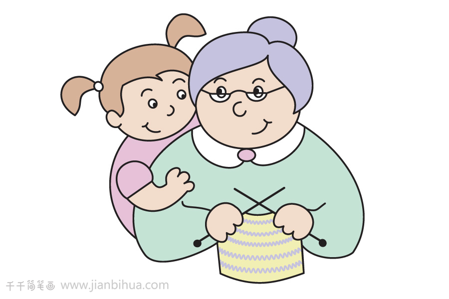 我和奶奶织毛衣简笔画图片