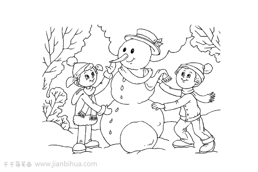 冬天就要堆雪人简笔画