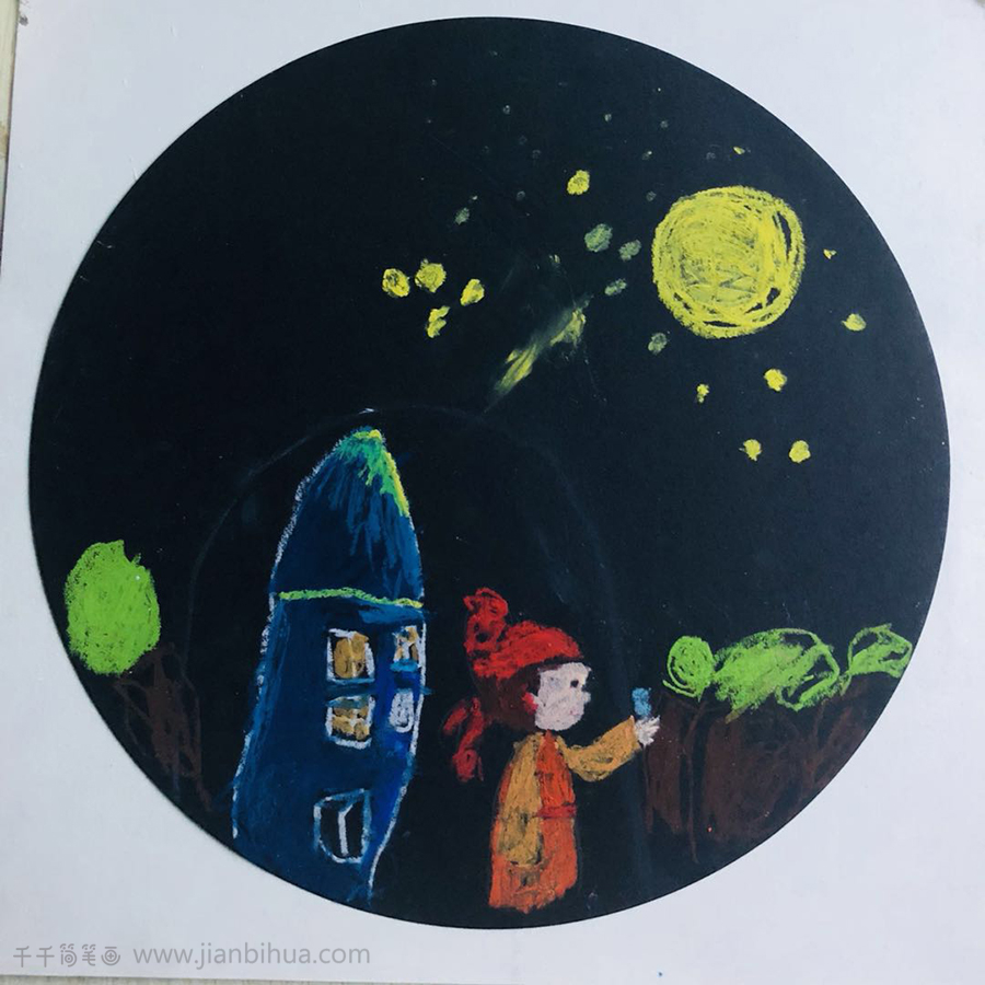 儿童画银奖作品静夜思儿童画画大全