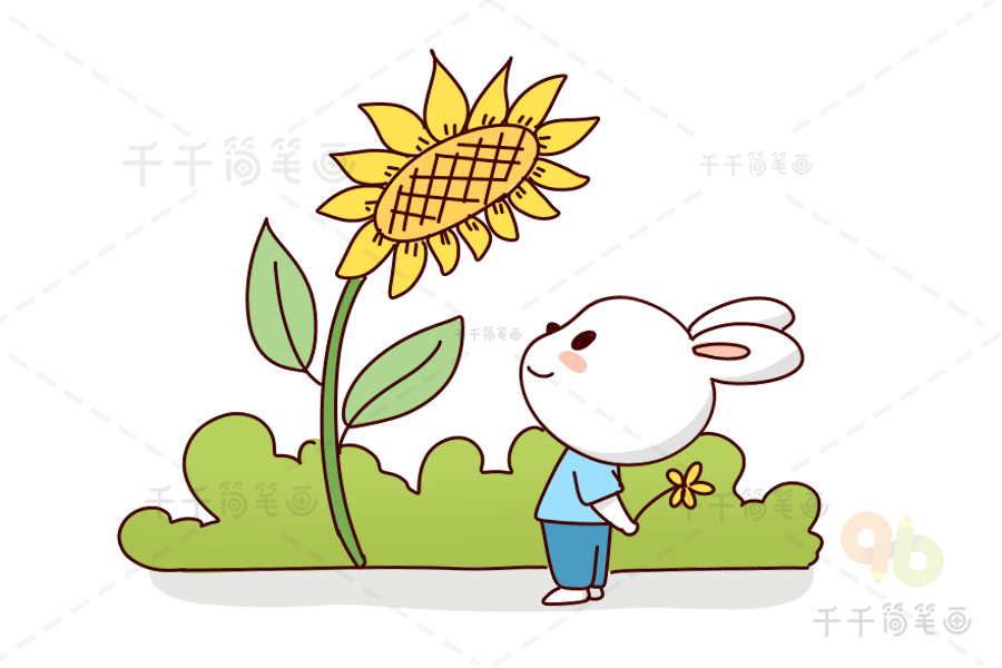 治愈系小兔子简笔画跟随向日葵寻找阳光