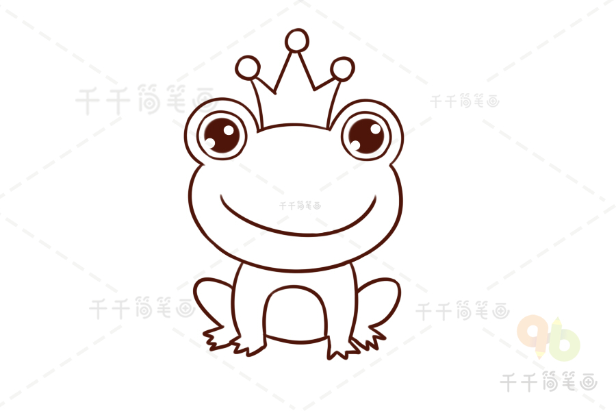 第五步:在青蛙的头上加上皇冠,青蛙简笔画完成!