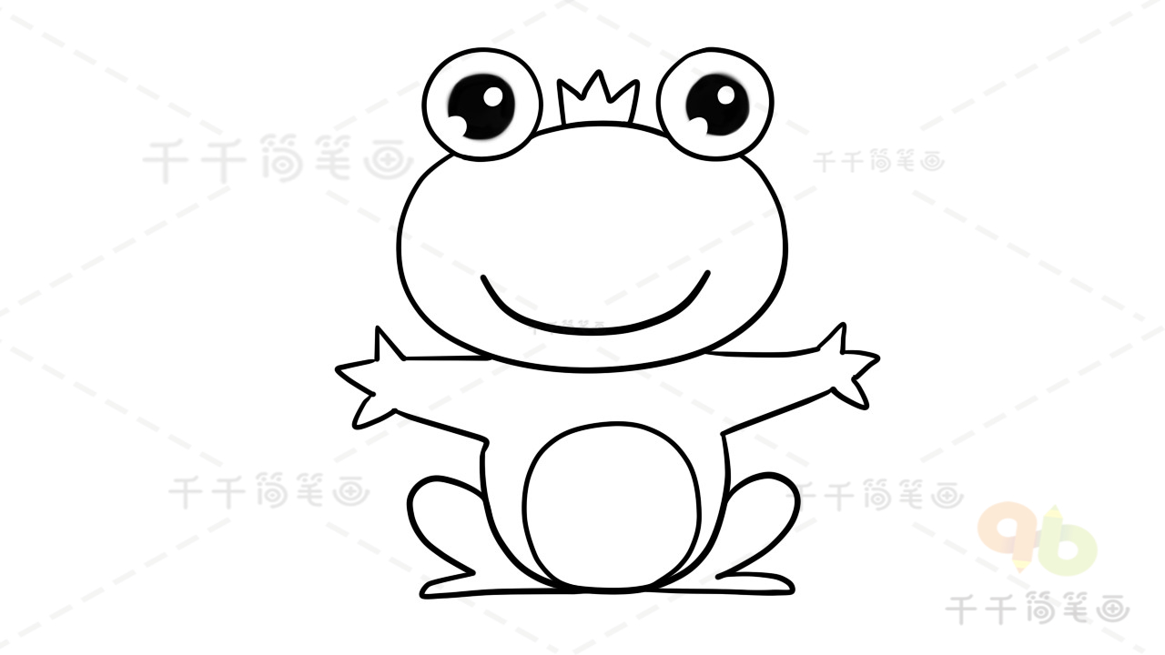 第六步:画出青蛙的双腿,青蛙简笔画完成!