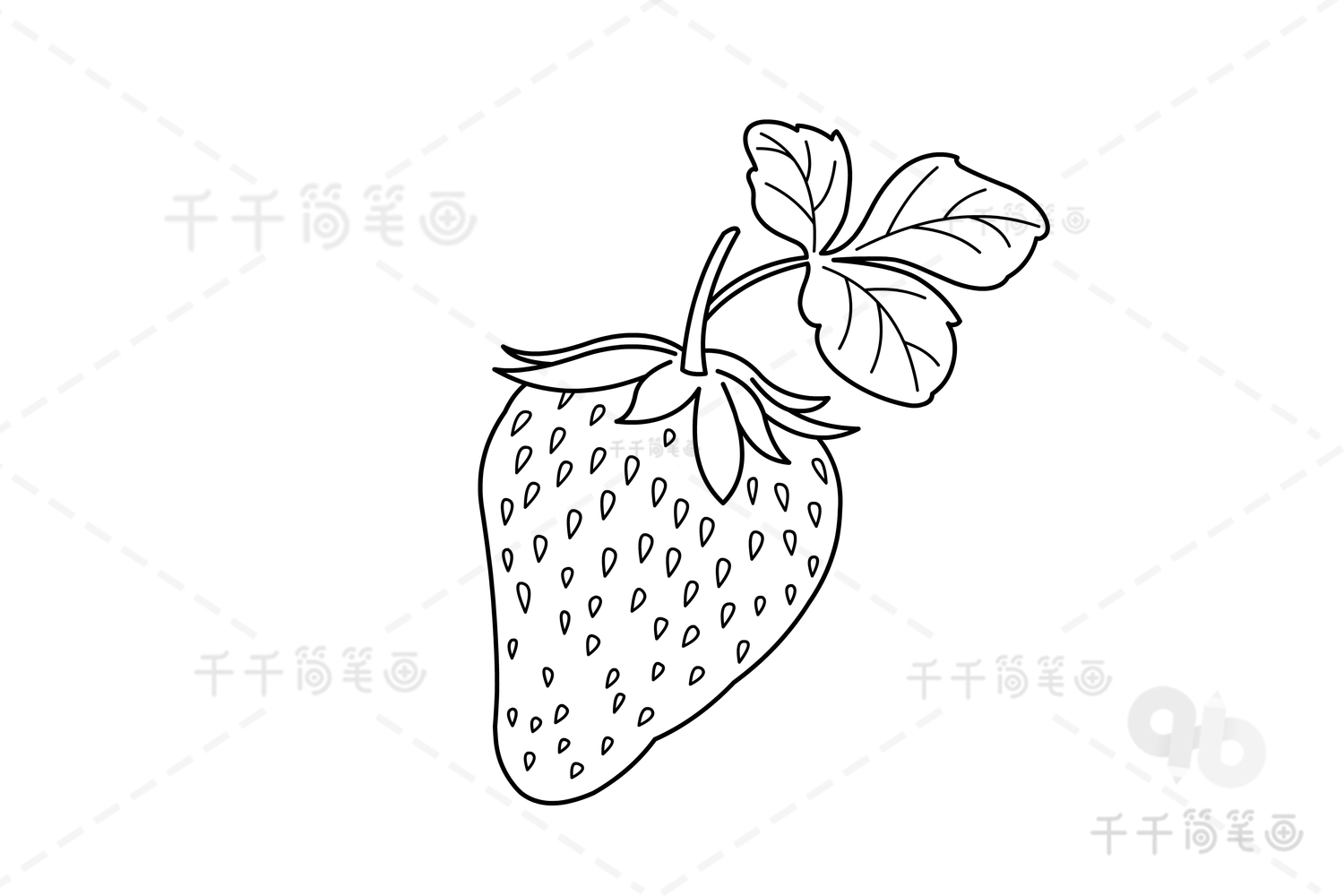 第二步:再画出草莓的果实.第一步:画出草莓的叶子.