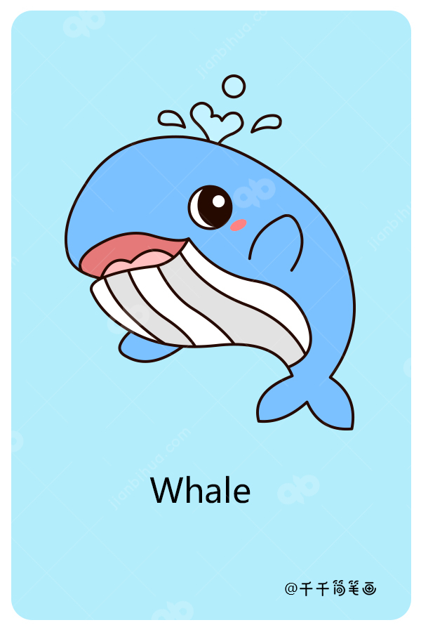 儿童英语词汇认知鲸鱼whale 动物英文认知简笔画