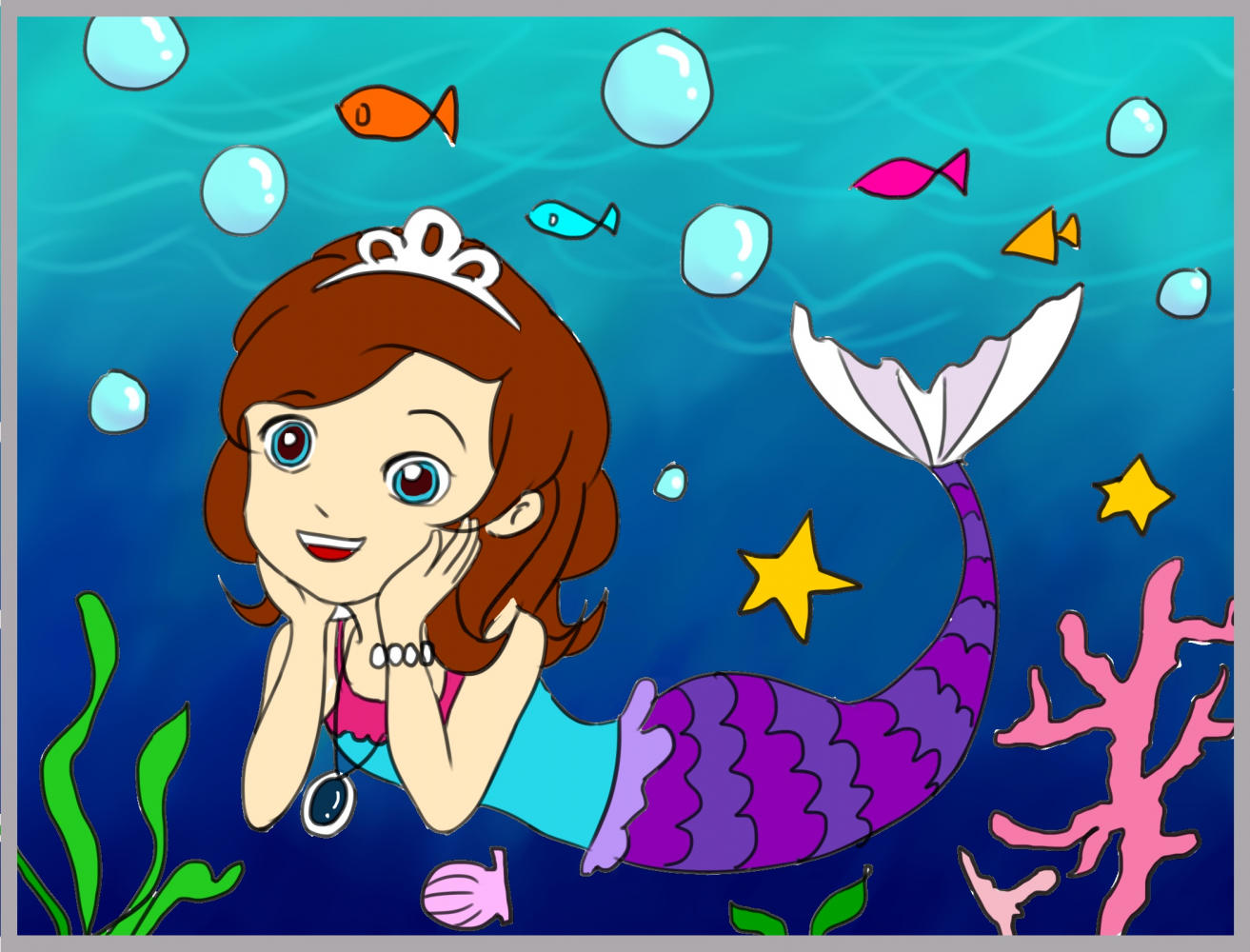 海洋海底世界海豚蓝色植物少女卡通插画图片-千库网