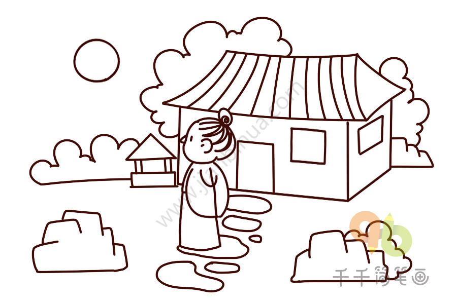 看图学古诗《静夜思》简笔画 唐诗三百首_古诗配画