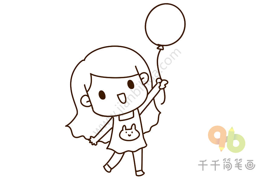 拿着气球的可爱女孩简笔画