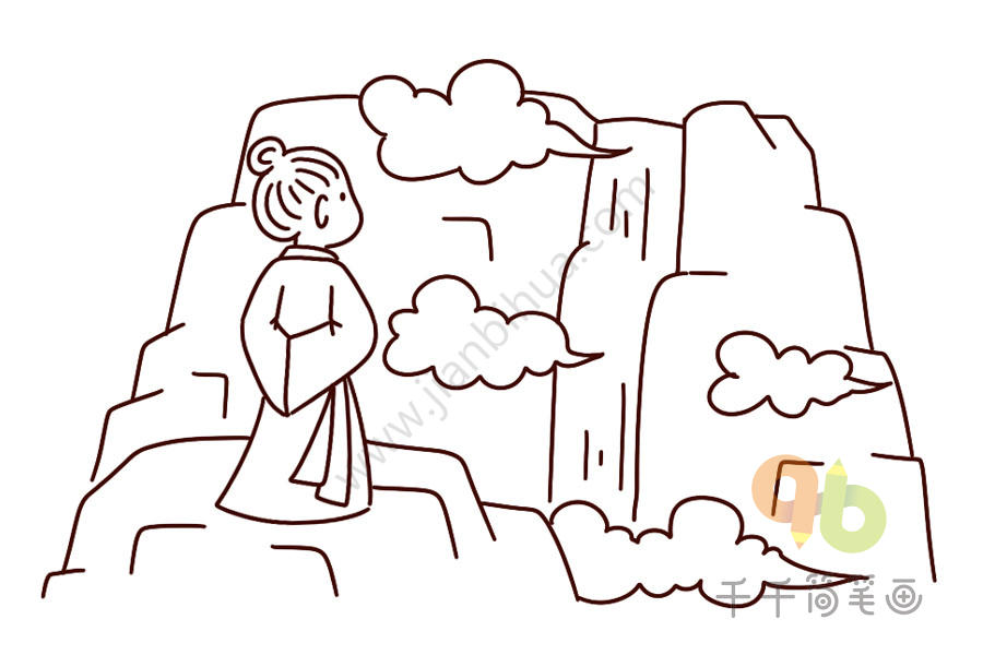 宝宝简笔画教程,看图学古诗《望庐山瀑布》_古诗配画