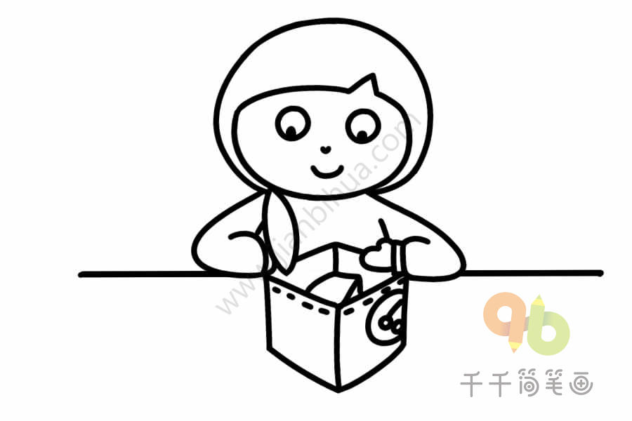 宝宝英文认知 打开盒子的小姑娘简笔画