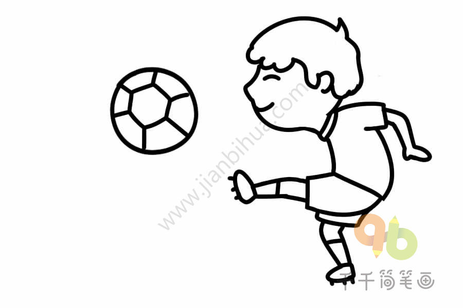 宝宝英文认知 踢足球的男孩简笔画
