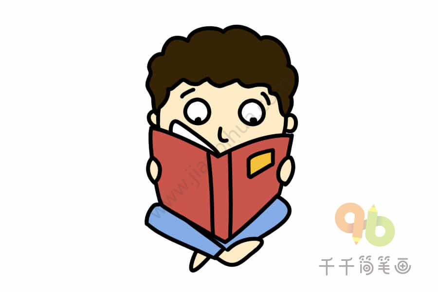 宝宝英文认知 看书的男孩简笔画