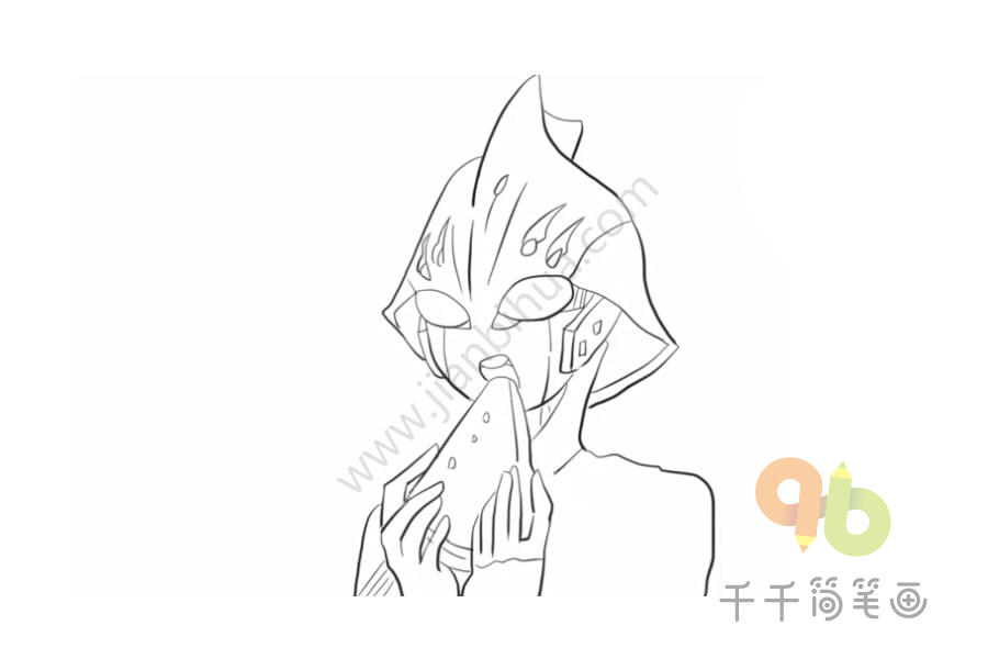 正在吃西瓜的奈克瑟斯奥特曼儿童亲子简笔画