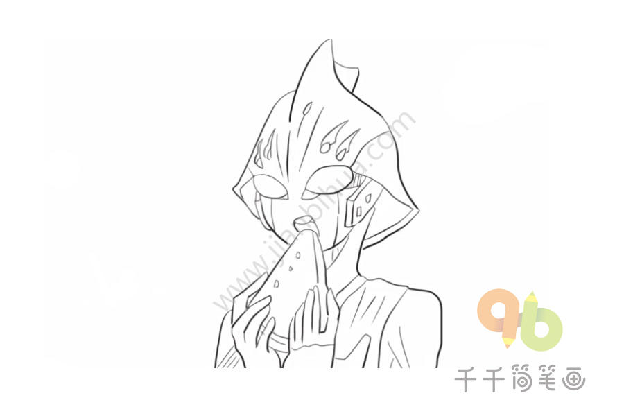 正在吃西瓜的奈克瑟斯奥特曼儿童亲子简笔画