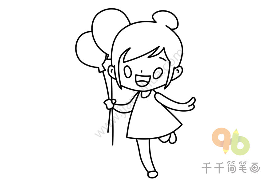 拿气球的女孩简笔画