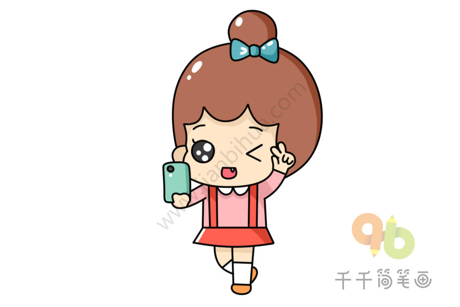 自拍的女孩简笔画画法