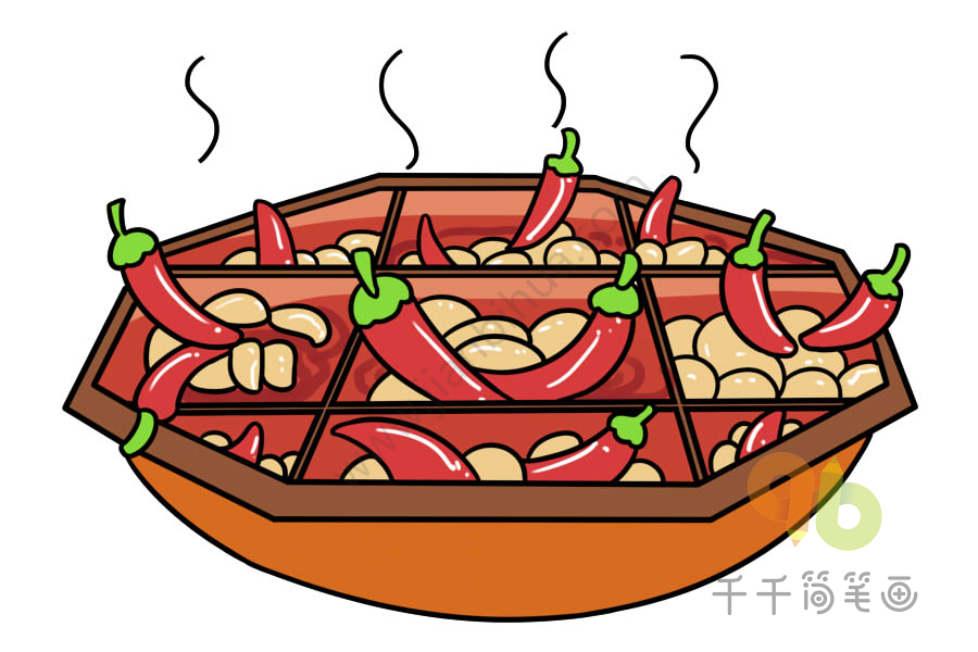 四川火鍋簡筆畫 美味擋不住中國的傳統食物 年糕簡筆畫,中國美食簡筆