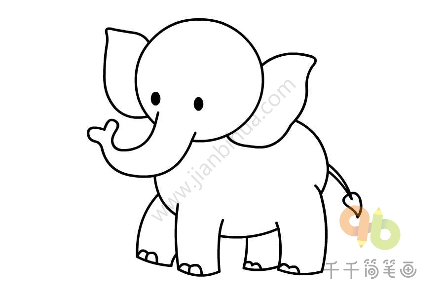 呆萌的大象简笔画图片_陆地动物