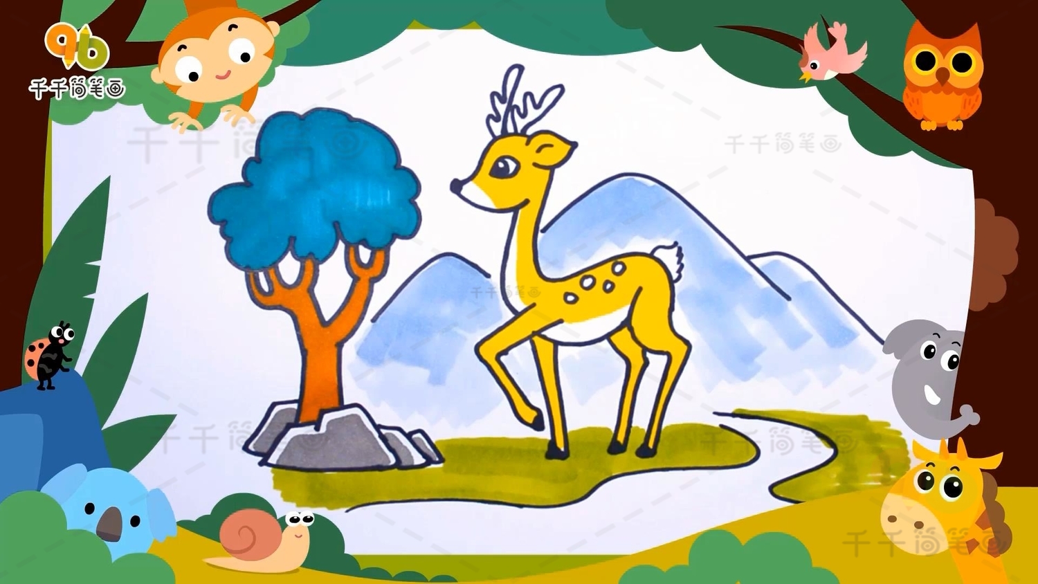 树林里的大嘴鸟插画图片_卡通动物_动漫卡通_图行天下图库
