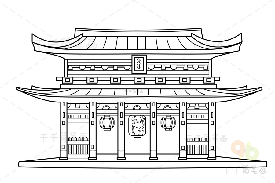 东京浅草寺简笔画