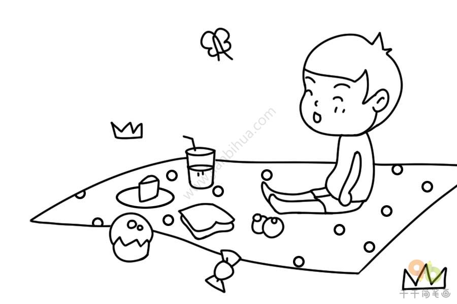 小孩野餐简笔画图片