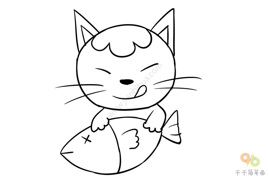 吃鱼的小猫简笔画教程