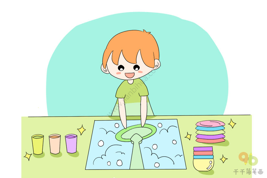 儿童简单的洗碗画图片
