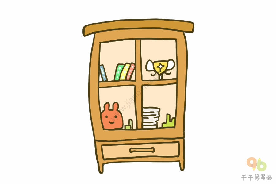 装有小兔兔的可爱书柜简笔画