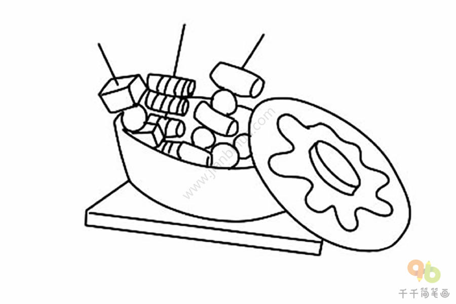 锅中的美味美味串串简笔画