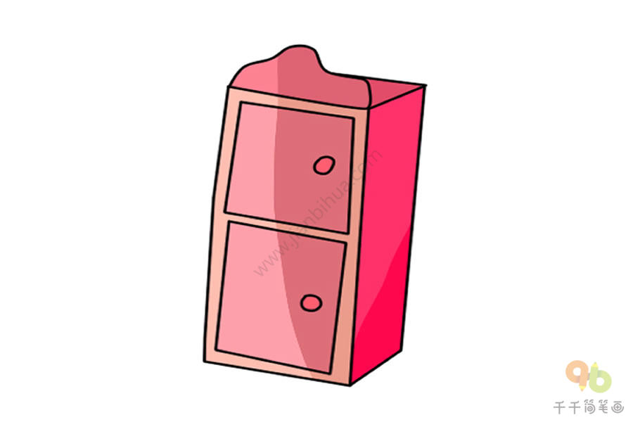创意粉红色的大长柜简笔画