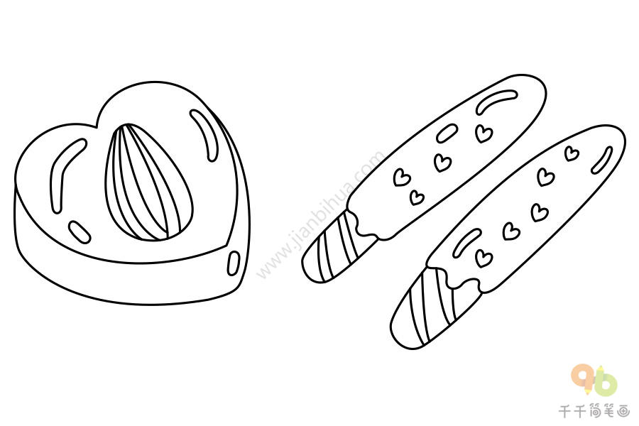 心形巧克力和巧克力棒簡筆畫