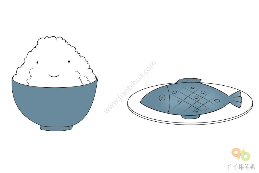 美食手帐素材米饭和鱼