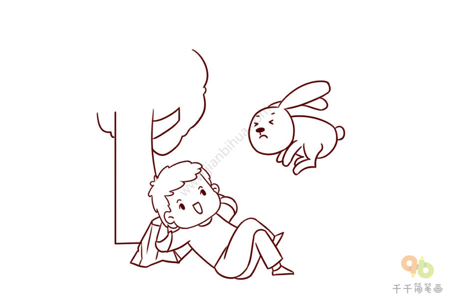 守株待兔的漫画简笔画图片