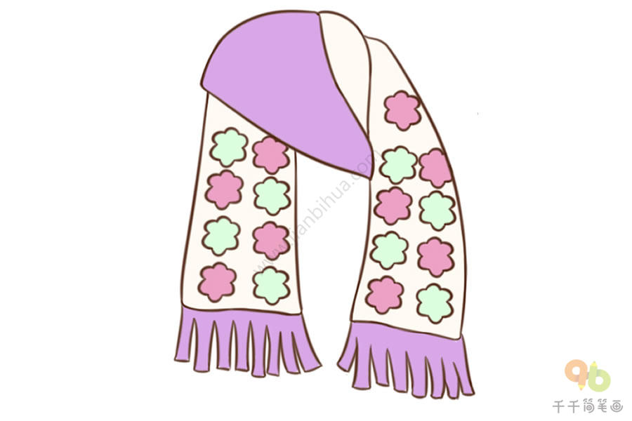 冬天的围巾简笔画彩色图片